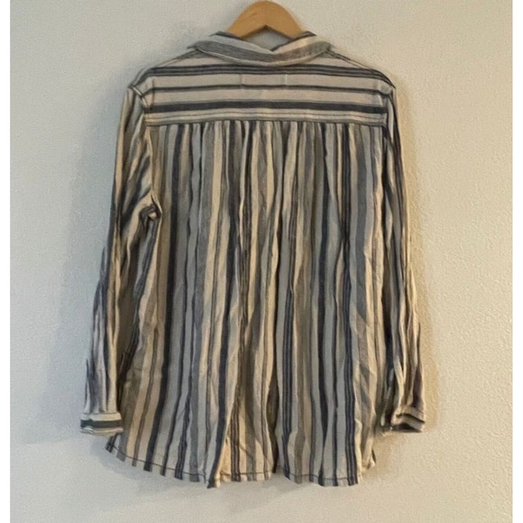 Free People Summer Breeze Stripe Popover Shirt S Small Linen Blend Long Sleeve - Picture 7 of 12